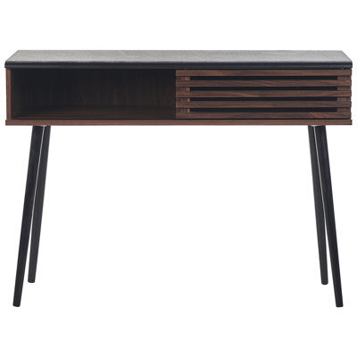 Wyld And Coco 110 X 40 Cm Dark Brown Rustic Console Table With Sliding Door And Hidden Shelf - image 1