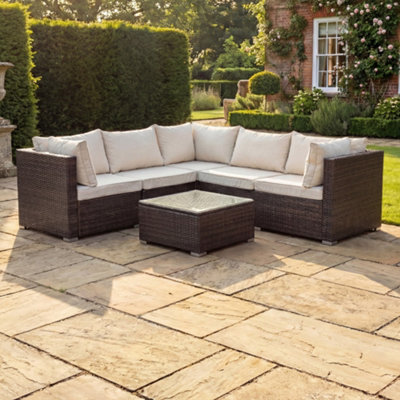 Artemis Home Oliena 5 Seat Modular Rattan L-Shaped Corner Garden Furniture - Brown - image 1