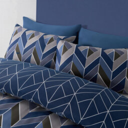 OHS Geo Duvet Cover Bedding Set Pillowcase Reversible Chevron, Navy - Double - thumbnail 2