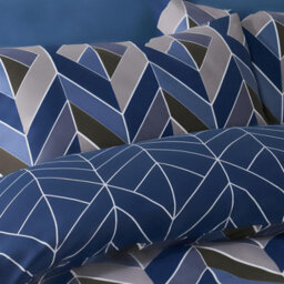 OHS Geo Duvet Cover Bedding Set Pillowcase Reversible Chevron, Navy - Double - thumbnail 3