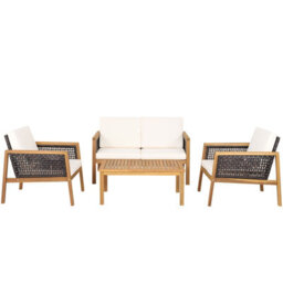 Costway 4 Pcs Patio Acacia Wood Furniture Set Outdoor Rattan Sofa Chair Table Set - thumbnail 2