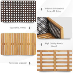 Costway 4 Pcs Patio Acacia Wood Furniture Set Outdoor Rattan Sofa Chair Table Set - thumbnail 7