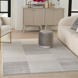 Silver Grey Striped Modern Living Room Bedroom & Dining Room Rug-239Cm X 300Cm - thumbnail 2