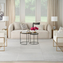 Silver Grey Striped Modern Living Room Bedroom & Dining Room Rug-239Cm X 300Cm