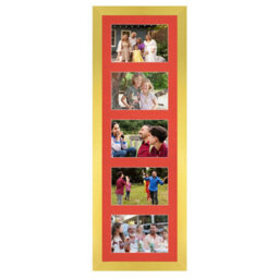 AK Frames 26X8 Gold Modern Multi Photo Frame With Poppy Red Mount - Holds 5 Apertures (5X) 6X4 Photos