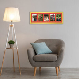 AK Frames 26X8 Gold Modern Multi Photo Frame With Poppy Red Mount - Holds 5 Apertures (5X) 6X4 Photos - thumbnail 3