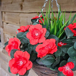 Best Artificial Red Azalea Flower With Rattan Wicker Hanging Basket For Indoor Or Outdoor Use - thumbnail 2