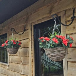 Best Artificial Red Azalea Flower With Rattan Wicker Hanging Basket For Indoor Or Outdoor Use - thumbnail 3