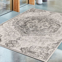 Medallion Ivory Traditional Floral Jute Backing Easy To Clean Rug For Living Room Bedroom And Dining Room-200Cm X 290Cm