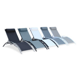 Sweeek. Pair Of Aluminium And Textilene Sun Loungers 4 Reclining Positions Louisa White 167X64X82 Cm - thumbnail 9