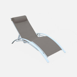 Sweeek. Pair Of Aluminium And Textilene Sun Loungers 4 Reclining Positions Louisa White 167X64X82 Cm - thumbnail 4