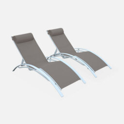 Sweeek. Pair Of Aluminium And Textilene Sun Loungers 4 Reclining Positions Louisa White 167X64X82 Cm - thumbnail 2