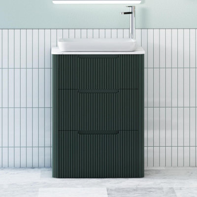 Royal Bathrooms Avenza 600mm Deep Moss Green Floor Standing Countertop Bathroom Vanity Unit 3 Drawer With Qubix Basin - image 1