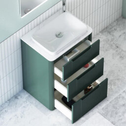 Royal Bathrooms Avenza 600mm Deep Moss Green Floor Standing Countertop Bathroom Vanity Unit 3 Drawer With Qubix Basin - thumbnail 5