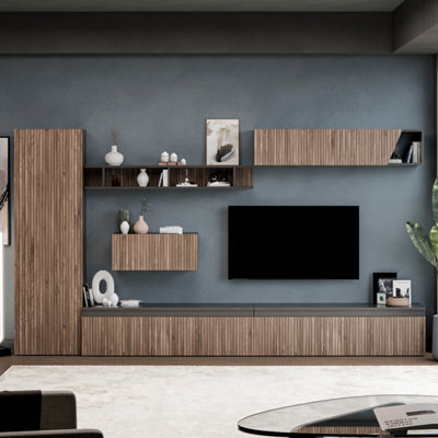 Decorotika Nice Moduler Modern Tv Unit Wall Mount Customizable Layout Black Alina - image 1