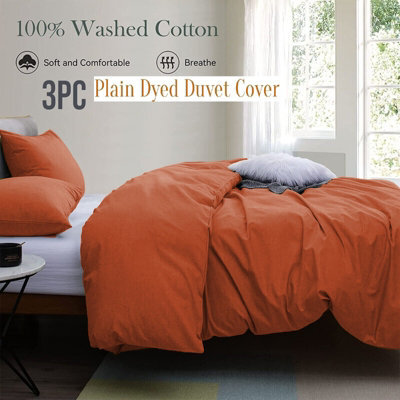Ameha Plain 3-Piece Duvet Rust Quilt Cover Breathable Microfiber Reversible King Set With Pillowcase 230 X 220 Cm - image 1