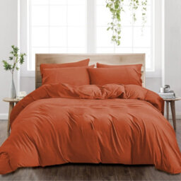 Ameha Plain 3-Piece Duvet Rust Quilt Cover Breathable Microfiber Reversible King Set With Pillowcase 230 X 220 Cm - thumbnail 4