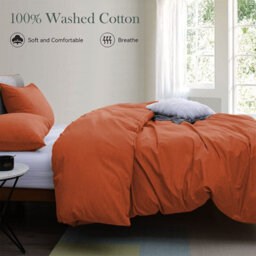 Ameha Plain 3-Piece Duvet Rust Quilt Cover Breathable Microfiber Reversible King Set With Pillowcase 230 X 220 Cm - thumbnail 3