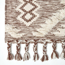 Homescapes Lhasa Handwoven Brown And Cream Textured Diamond Pattern Kilim Wool Rug, 90 X 150 Cm - thumbnail 3