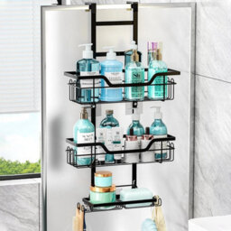 3 Pcs Self Adhesive Bathroom Storage Rack Wall Mounted Shower Shelf With Hook - thumbnail 3