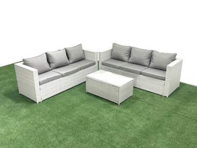 Fimous Garden Outdoor Pe Rattan Furniture Set 6 Seater Rattan Garden Sofa Set Light Grey - image 1