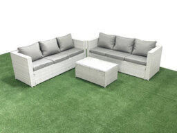 Fimous Garden Outdoor Pe Rattan Furniture Set 6 Seater Rattan Garden Sofa Set Light Grey - thumbnail 2