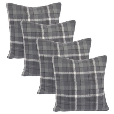 OHS Woven Check Cushion Covers Tartan Pack Of 4 Pillow, 45 X 45Cm - Charcoal