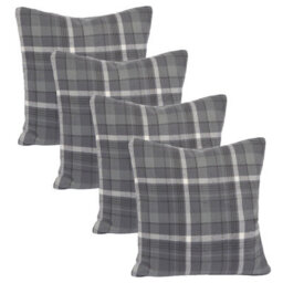 OHS Woven Check Cushion Covers Tartan Pack Of 4 Pillow, 45 X 45Cm - Charcoal - thumbnail 1