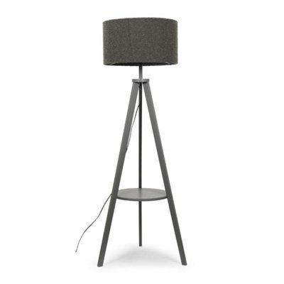 Valuelights Morrigan Grey Wood Shelf Tripod Floor Lamp With Boucle Shade And Bulb - image 1