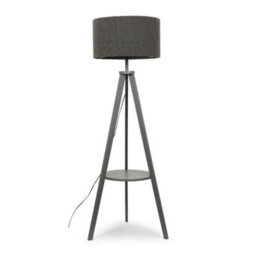 Valuelights Morrigan Grey Wood Shelf Tripod Floor Lamp With Boucle Shade And Bulb - thumbnail 1