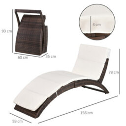 Outsunny Garden Rattan Sun Lounger Foldable Patio Chaise Chair Brown - thumbnail 3