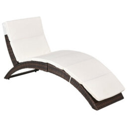 Outsunny Garden Rattan Sun Lounger Foldable Patio Chaise Chair Brown - thumbnail 2