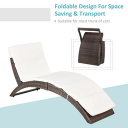 Outsunny Garden Rattan Sun Lounger Foldable Patio Chaise Chair Brown - thumbnail 6