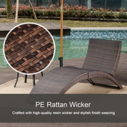 Outsunny Garden Rattan Sun Lounger Foldable Patio Chaise Chair Brown - thumbnail 4