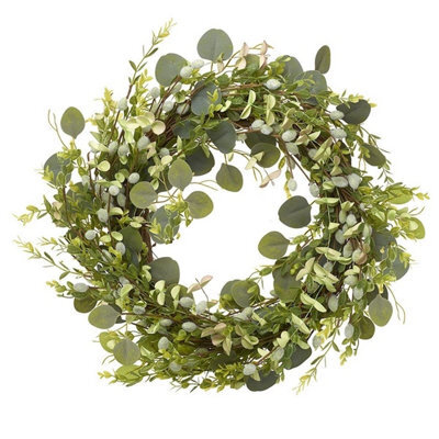 Heaven Sends 40Cm Mixed Foliage Green Spring Wreath - Faux Leaves, Handcrafted Spring And Easter Decoration