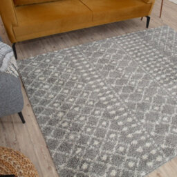 The Rugs Soft Moroccan Diamond Shaggy Rugs And Runners High Pile Grey And Ivory Living Room Kitchen Hallway 1010 - thumbnail 5