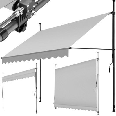Tectake Awning With Hand Crank - Pressure Fitted , Height Adjustable 300 X 180 Cm - Light Grey - image 1