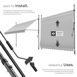 Tectake Awning With Hand Crank - Pressure Fitted , Height Adjustable 300 X 180 Cm - Light Grey - thumbnail 3