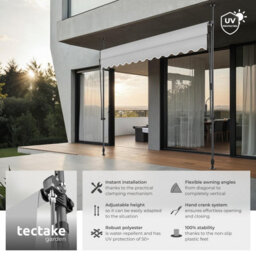 Tectake Awning With Hand Crank - Pressure Fitted , Height Adjustable 300 X 180 Cm - Light Grey - thumbnail 2