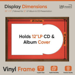 "AK Frames 25X17"" Walnut Classic Vinyl Record Frame With Poppy Red Mount For 12 Inch Lp Cover & Disc - Overlapped Design" - thumbnail 2