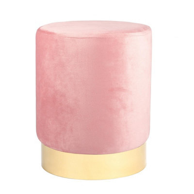 Harbour Housewares Round Velvet Foot Stool - Pink - Modern Dressing Table Pouffe Footstool Vanity Seats Vanity Chair Pouf - image 1