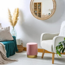 Harbour Housewares Round Velvet Foot Stool - Pink - Modern Dressing Table Pouffe Footstool Vanity Seats Vanity Chair Pouf - thumbnail 6