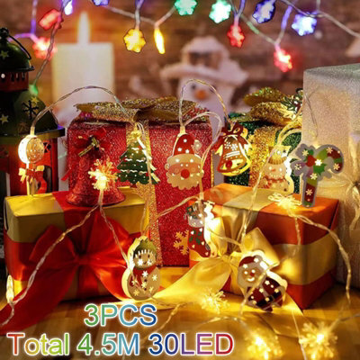 CLEFFNS 3Pcs Battery Operated Christmas Lights 15 Ft 30 Led Christmas Tree Santa Snowflake Candy Cane Led Fairy String Light Holiday Gift - image 1