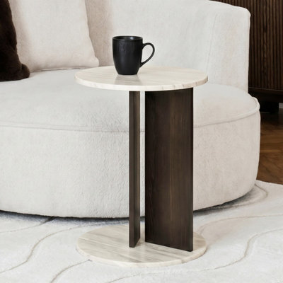Ohs Travertine Effect Premium C Shape Round Side End Table Sofa Desk - image 1