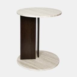Ohs Travertine Effect Premium C Shape Round Side End Table Sofa Desk - thumbnail 2