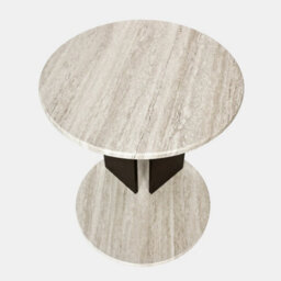 Ohs Travertine Effect Premium C Shape Round Side End Table Sofa Desk - thumbnail 5