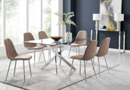 Furniturebox Uk Leonardo Glass And Chrome Metal Dining Table And 6 Cappuccino Beige Corona Silver Chairs - thumbnail 1