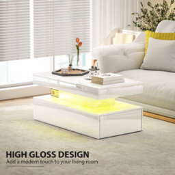 Homcom Led Coffee Table With Storage, High Gloss Living Room Table, White - thumbnail 6