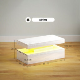 Homcom Led Coffee Table With Storage, High Gloss Living Room Table, White - thumbnail 3