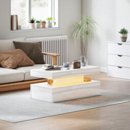 Homcom Led Coffee Table With Storage, High Gloss Living Room Table, White - thumbnail 1